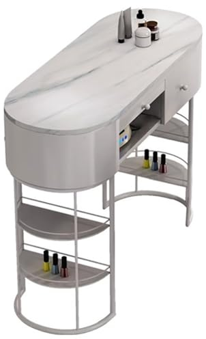 TT-YEC Maniküretisch Für Maniküristen, Freistehender Maniküretisch Mit Metallrahmen, Schminktisch Und Schminktisch Mit Doppeltem Stauraum Und Schubladen, Schieferplatte,L80cm