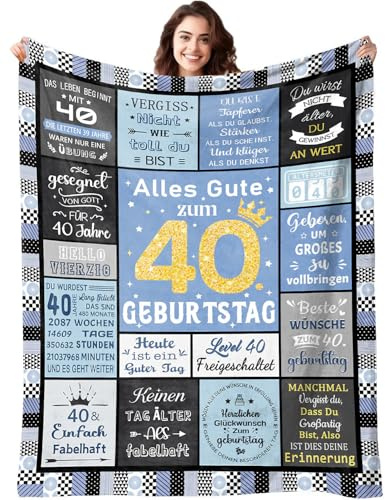 40 Geburtstag Frauen Männer Geschenk, Kuscheldecke 40. Geburtstag Deko, Geburtstagsgeschenk für Frau Mann ab 40 Personalisierte Decke Geschenkidee für Mama Ehefrau Schwester Beste Freunde Kollegin