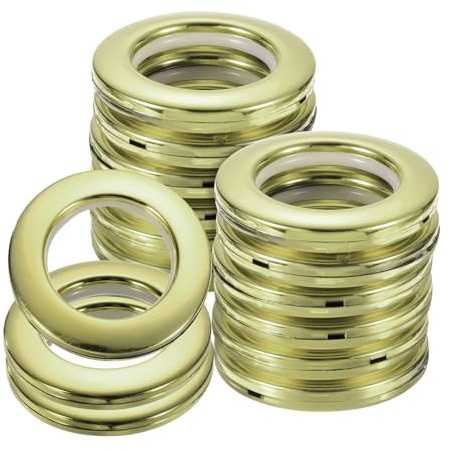 QUARKZMAN 16pz Occhielli per Tende, 1-5/7(42 mm) ID Anelli per Tende Finestre in Tessuto Anelli Scorrevoli a Basso Rumore per Bastone per Tende Romane, Champagne