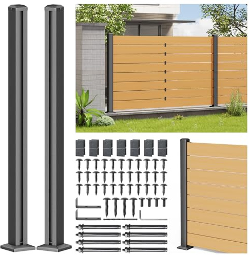Prinfort 201 Stainless Steel 4ft (H/48in) Heavy Duty Fence Post, Matte Black Metal Wood Fence Posts for Outdoor Privacy Fence Panels - End Post(4ft 2pack-Matte Black)