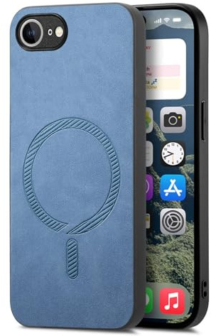 COQUE Custodia Apple iPhone 16e Custodie per telefono con ventosa magnetica, Custodia protettiva antiurto in pelle PU ultra sottile, Cover per Apple iPhone 16e Shell-Blu
