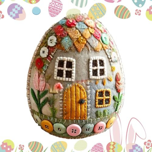 Bsbkoj Felt Egg Kit, Patchwork Easter Egg Craft Set (2.95 inches), Chick House Art Project with Material Pack & Guide, Handmade Easter Decoration & Fun Party Favor