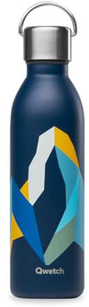 Qwetch - Bouteille Isotherme Active Altitude Bleu 600ml - Gourde avec Anse Inox Recyclé - 24h Froid et 12h Chaud - Etanche & Compacte