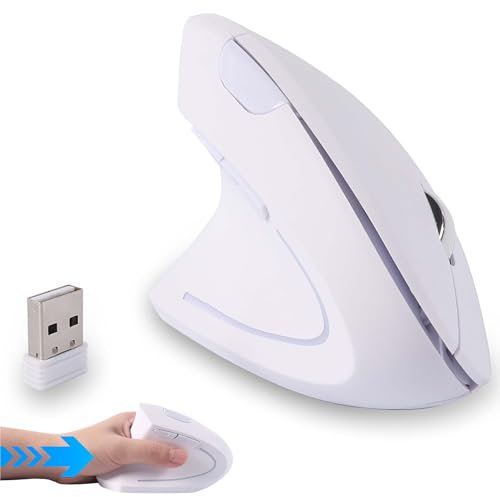 Wireless Mouse Ergonomic Vertical White Left Handed Mice,High Precision Portable Silent USB Cordless Optical Mice for PC Laptop Computer Macbook Girl Women Mother Men Gift, 6 Buttons,Reduce Wrist Pain