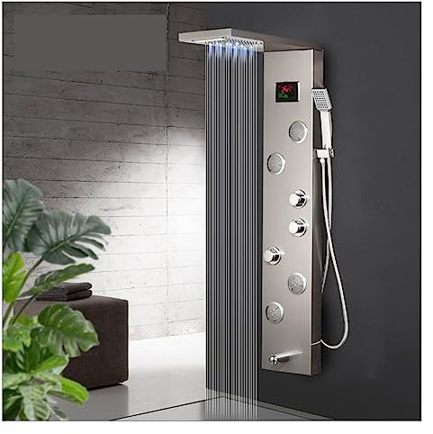 Panneau de douche, Robinet de douche de salle de bains à LED, système de massage corporel à panneau d'affichage numérique de la température, robinets de colonne de douche à tour de jets(9017C)