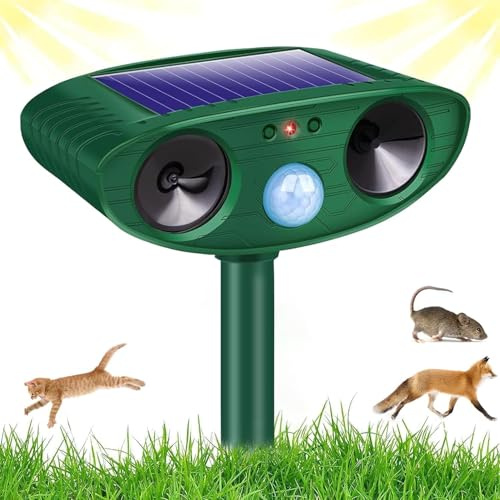 Joomouney Cat Repellent Garden, Ultrasonic Cat Deterrent Garden Solar Animal Scarer Fox Deterrent with PIR Sensor, IPX4 Waterproof Outdoor Ultrasonic Animal Repellent for Cat, Dog, Fox, Bird