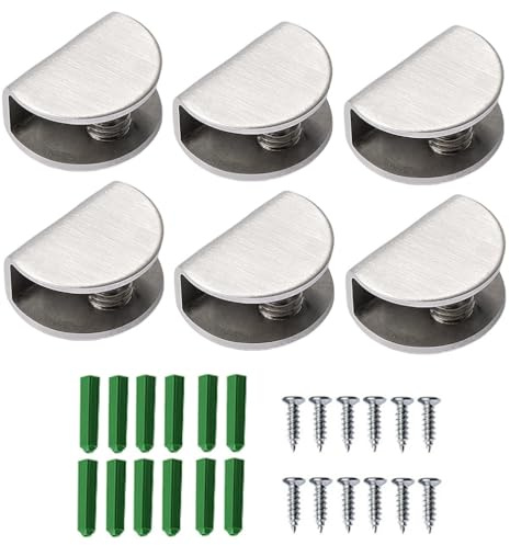 ANSIEDIO 6 Stück Glashalter Glasklemmen Abstandhalter Klemmhalter für Glas 8 mm Edelstahl Glasklemmhalter Glasplattenhalter (Halbrund, S)