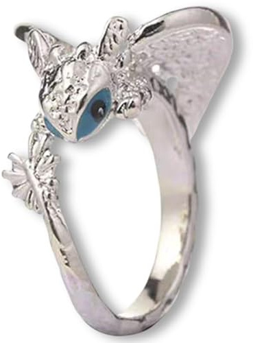 Anillos ajustables de dragón – Diseño de fantasía de zamak, ojos amarillos o plateados, ojos azules, inspirado en criaturas legendarias, Zinc, Sin piedras preciosas