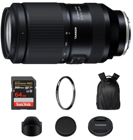 Tamron Objectif 70-180 mm f/2.8 Di III VC VXD G2 (Sony E) avec autofocus rapide et stabilisation VC, carte SDXC Extreme PRO 64 Go avec vitesse de lecture de 200 Mo/s, filtre UV Tiffen 67 mm et sac à