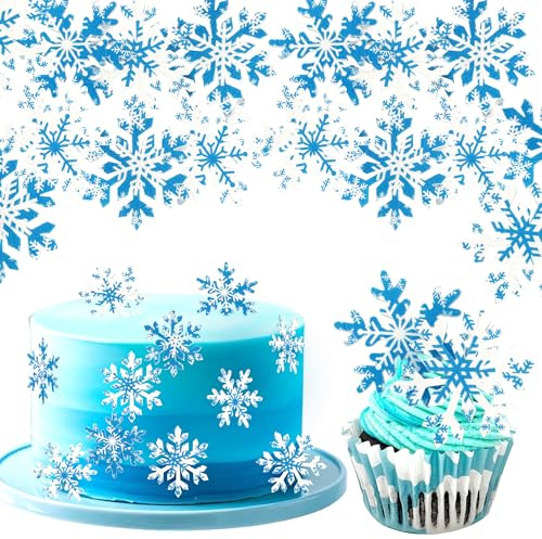 60 Pack Edible Snowflake Cupcake Toppers Frozen Cake Toppers Edible Snowflake Party Cake Decorations for Christmas Winter Frozen Theme Baby Shower Birthday Party Supplies Multi Colors