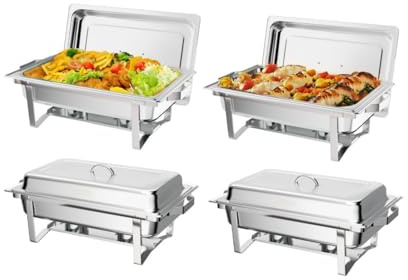 Karl home Chafing Dish Buffet Set of 4, 9L Rectangle Stainless Steel Food Warmer Kit with Lids Food Pans Bain Maries and Fuel Holders, Buffet Serving for Parties, Catering, Banquets, Events (Silver)