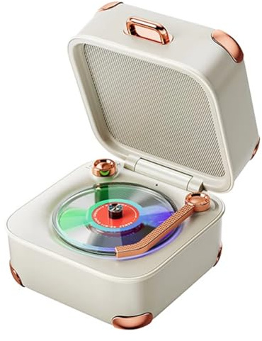 Ounfhtrttk Mini Altavoz Clásico Retro con Bluetooth, Caja de Música de Alta Fidelidad, Reproductor de, Altavoz con Luz Ambiental A Color