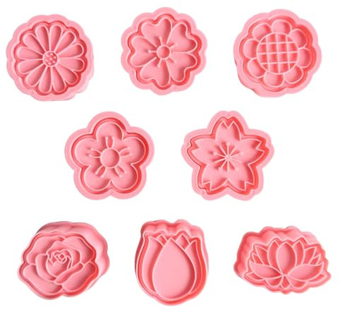8 Pcs Animals Cookie Cutters, Plastic Cookie Stamps for Biscuits, Biscuit Cutters for Baking, Cute Cookie Cutters for Kids Children DIY Chocolate Mould (Flowers)