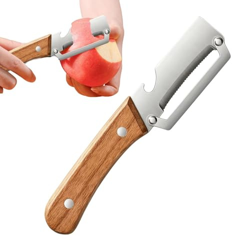 Pelador para Frutas y Verduras - Mango de Madera Ergonómico y Multifunción | Pelador Frutas y Abrebotellas,para Calabacín Berenjena Pera Hogar Restaurante Camping Cocina