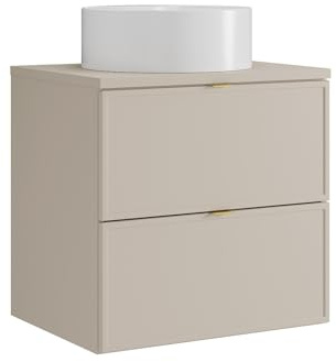 Vente-unique - Meuble de Salle de Bain Suspendu avec Vasque à Poser Ronde - Beige - 60 cm - ONDIL