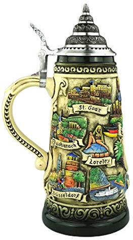 King German Beer Stein Rustic Deutschland The Rhine River Stein 0.25 Liter tankard, Beer Mug