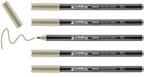 edding 1300 Fasermaler medium - auster - 5 Stifte - Rundspitze 2 mm - Filzstift zum Zeichnen und Schreiben - Filzstift für Schule, Mandala, Bullet Journal