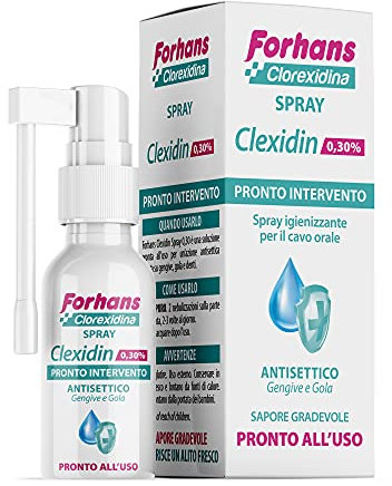 Forhans Clorhexidina, Spray Clexidina 0,30%, Uso Tópico Spray con Clorhexidina para Mucosas Orales, Encías, Dientes y Garganta, Acción Antiséptica y Antibacteriana, Buen Sabor, 50 ml