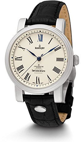 Kronsegler Colosseum III Herrenuhr Automatik rhodiniert - altweiss/blau