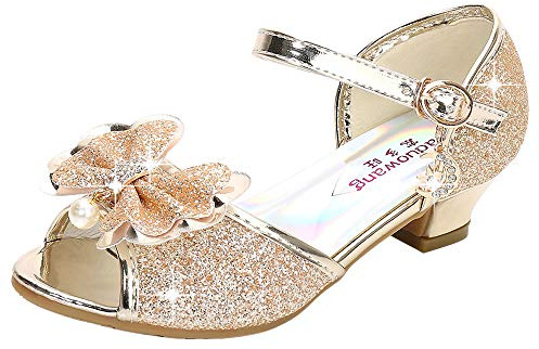 Eleasica Bambine e Ragazze Scarpe col Tacco Antiscivolo Scarpe da Principessa Carnevale Sandali Costumi Natale Regalo Matrimonio Compleanno Aperte sulla Punta
