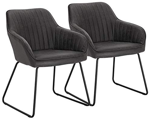 WOLTU Esszimmerstühle 2er Set Küchenstühle Wohnzimmerstühle Polsterstühle Sessel, Armlehnstühle mit Rückenlehne, für Esszimmer, Küche, Wohnzimmer, Kunstleder, Metallbeine, Grau, BH140gr-2