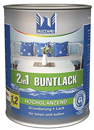 Buzzard Acryllack 2in1 Grundierung + Lack 750 ml/hochglänzend Farbe RAL 9010 (Reinweiß)