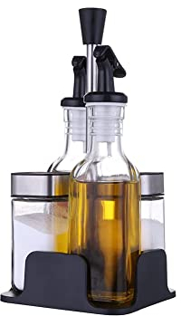BaoWnylz Set Olio Aceto Sale Pepe ( da 5 Pezzi), Il Design a Rotazione della Copertina, può Utilizzare Una varietà di Metodi di Dumping,Oliera Vetro