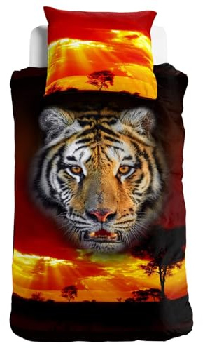 ESPiCO Bettwäsche Sleep and Dream Tiger Tigerkopf Afrika Safari Wildtier Savanne Renforcé, Größe:135 cm x 200 cm