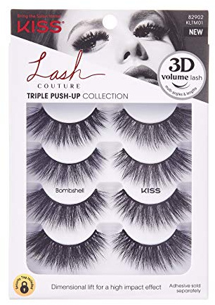 KISS Triple Push-Up, False Eyelashes, 'Bombshell', 14mm, Includes 4 Pairs Of Lashes, Easy to Apply, Reusable Lash Clusters