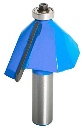 Aopin 45 Grad Fasenkantenformfräser, 1,27 cm (1/2 Zoll) Schaft, oberes Lager, abgeschrägte Kante, Formfräser, Fräser, Holzbearbeitungswerkzeug, blau, silber, 1 Stück