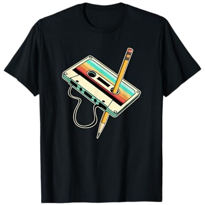 90er 80er Retro Kassette Outfits & Geschenk Unisex-Erwachsene Schwarz Klein V-Ausschnitt T-Shirt