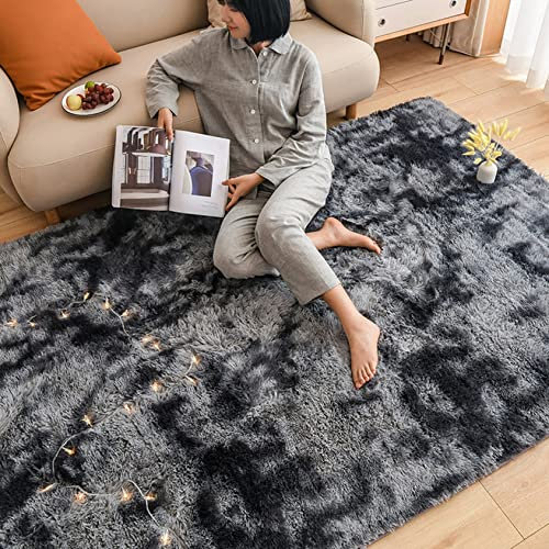 ERPENG Teppich 60x80cm Anti-Rutsch Unterseite Weich und kuschelig Wohnzimmer Fellteppich Leicht zu Reinigen für Wohnzimmer, Kinderzimmer, Schlafzimmer Größen, Dunkelgrau