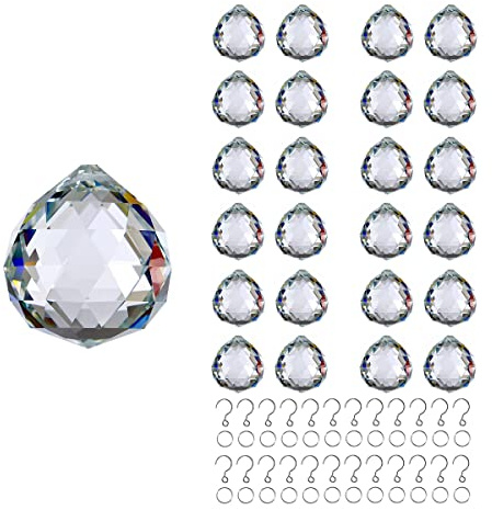 GOLDENHAITAI Lot de 24 attrape-soleil en forme de boule de cristal Transparent 20 mm