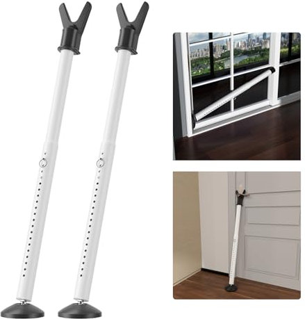 Keplrend Heavy Duty Door Jammer - 2 Pack Iron Door Stoppers - White - Adjustable 29-45 Inches - Under Door Mount - Security Bar for Sliding Glass Door, Window, Front Door, Apartment, Home, Hotel Room