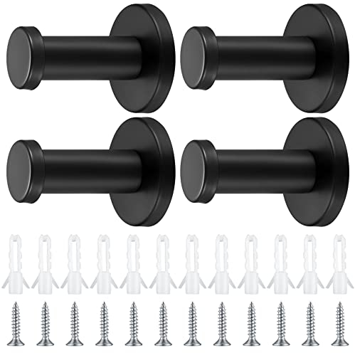 qiwuhai 4-Piece Round Black Clothes Hooks Set, Stainless Steel Towel Hooks, Metal Wall Mounted Coat Hooks, Wardrobe Hooks with Screws for Bathroom, Kitchen, Bedroom - 50mm/2inch