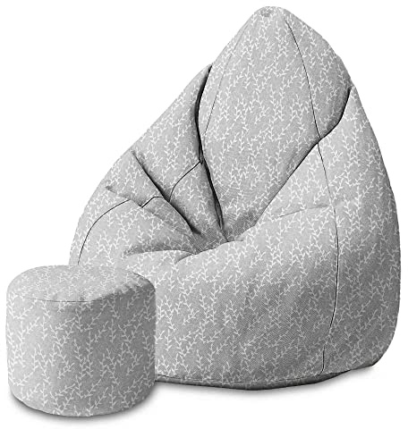 DreamRoots Sitzsack Erwachsene 80x80x120, Botanical Doodles | Bean Bag 80x80x120 cm mit Lehne, Hocker & Bezug, Sitzkissen Boden, Chill Bubibag, mit Füllung