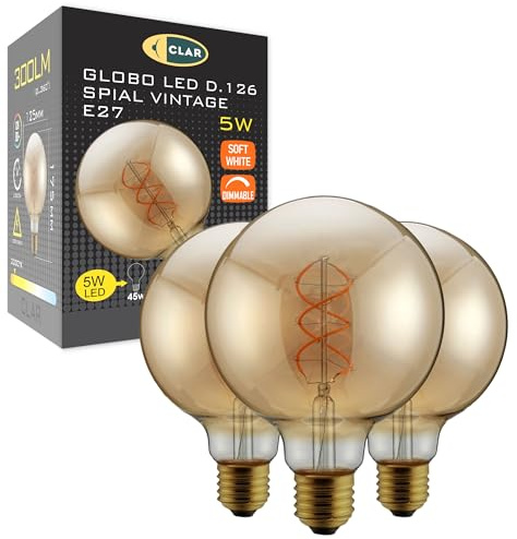 CLAR - LED-Glühbirne G125 E27, dimmbar, 5W, Warmweiß 2200K, große Kugel-Glühbirne (Pack 3)