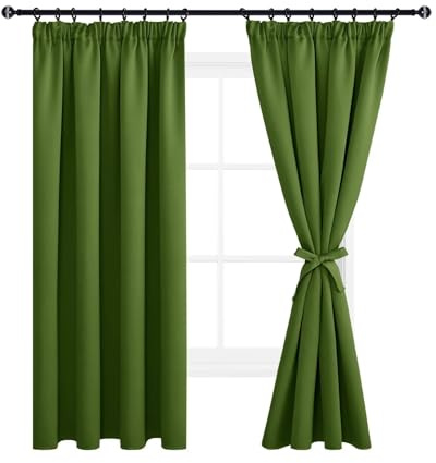 DWCN Pencil Pleat Curtains Blackout Curtains for Bedroom Thermal Insulated Room Darkening Curtains for Living Room 66 x 72 inch Length, Green, 2 Panels
