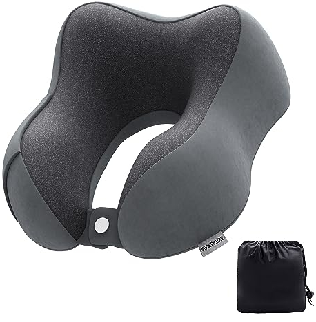 Senders Travel Pillow Memory Foam Neck Pillow Lightweight Quick Pack for Airplane Train Car Travel Camping Neck Support Pillow (Dark Grey)