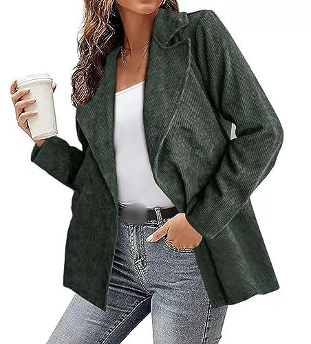 EVANEM Blazer Damen Elegant,Damen Cord-Blazer Grüne Blazer-Jacke Retro-Blazer Anzug Bolero-Jacke Lange Ärmel Strickjacke Für Freizeit Business Arbeit Büro Hochzeit Gast XL