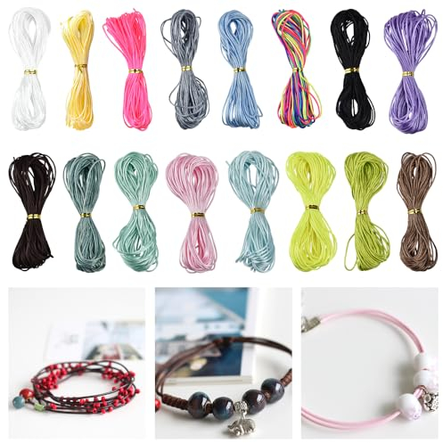 HAOMEEDUO Nylonschnur für Armbänder 1,5mm Satinkordel Schnur Satin Rattail Seide Satinschnur Bastelschnur Knüpfbänder Perlgarn für Freundschaftsbänder für DIY Armbänder Schmuck (16 Bündel, je 10m)