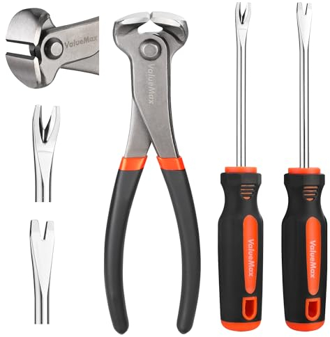 ValueMax Set di Strumenti per Rimuovere Graffette, 3 Pezzi, Estrattore Per Chiodi da 185 mm, Pinza per Chiodi a U e V da 200 mm, Strumento per Estrattore di Chiodi per Mobili di Pneumatici in Legno