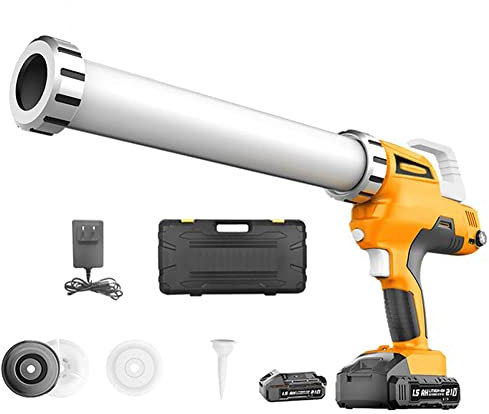 Electric Cartridge Sausage Caulking Gun Cordless Caulking Gun 21V Li-ion Battery Powered Caulk Gun 20 oz / 600ml Sealant Caulk Adhesive Gun with Nozzles 1battery
