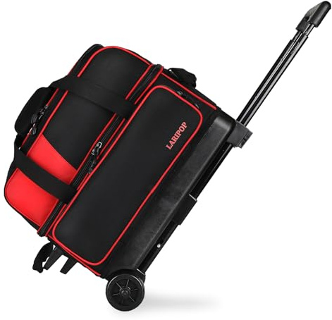 LARIPOP Bowlingtasche mit zwei Rollen und 2 Kugeln, mit einem separaten großen Schuhfach, einem 3-teiligen Teleskopgriff, der sich bis zu 101,6 cm ausziehen lässt