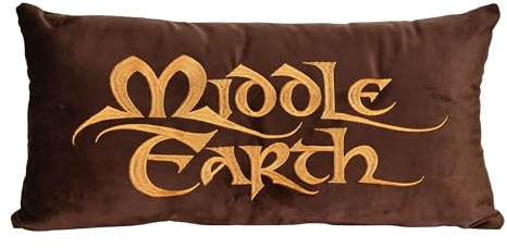 Elbenwald Coussin Le Seigneur des Anneaux avec Motif de la Terre du Milieu, 46 x 5 x 22 cm, Velours Marron