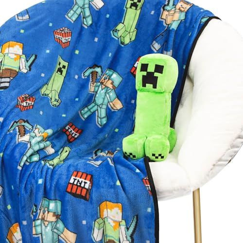 Jay Franco Manta Infantil Suave y Almohada Mini Minecraft Creeper 130 x 150 cm - Juego de Manta de Forro Polar y Almohada para niño