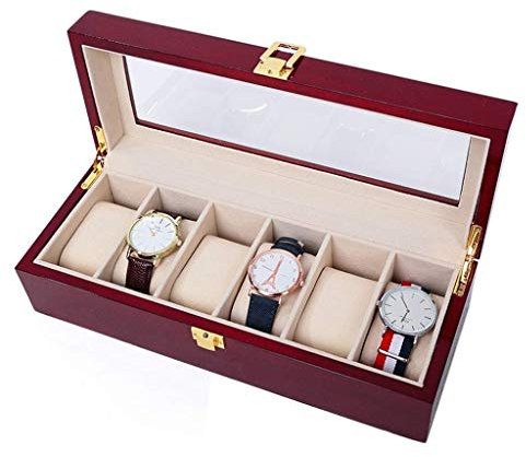 DEUYO FKGJKT Schmuckschatulle – Uhrenbox aus Holz, Uhren-Ausstellungsbox, Verpackungsbox, Aufbewahrungsbox für Glasuhren, Uhrenbox, Brillenbox, Schmuckschatulle Warm as ever