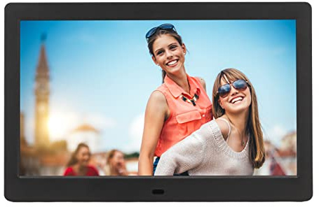 Yunir Marco de Fotos Digital, Calendario de Reloj de Vídeo HD con Pantalla LCD de 1024x600 de 10 Pulgadas, con Control Remoto, para Regalar, Enviar Fotos Desde el Teléfono (Enchufe de