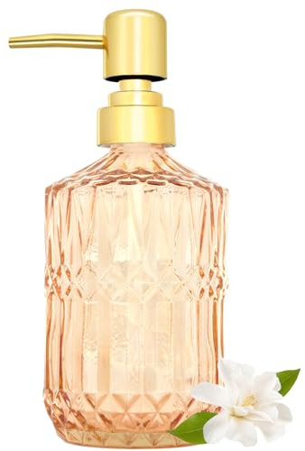 1 Pack 400ml Vintage Glass Soap Dispensers with Pump, Refillable Ribbed Design Liquid Soap Bottles for Bathroom, Vanity Countertop, Kitchen Sink, Laundry Room, Home Decor Accessories (Orange)