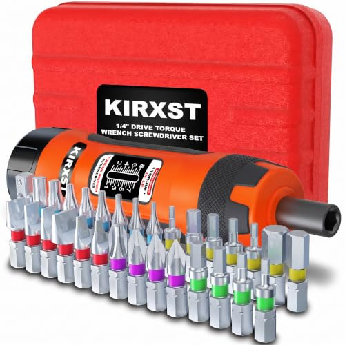 KIRXST 1/4 Drive Torque Screwdriver Set 1-8 Nm, 31 Pieces Torque Wrench Bits Set, Portable Wrench Hand Tools Replaceable Bits